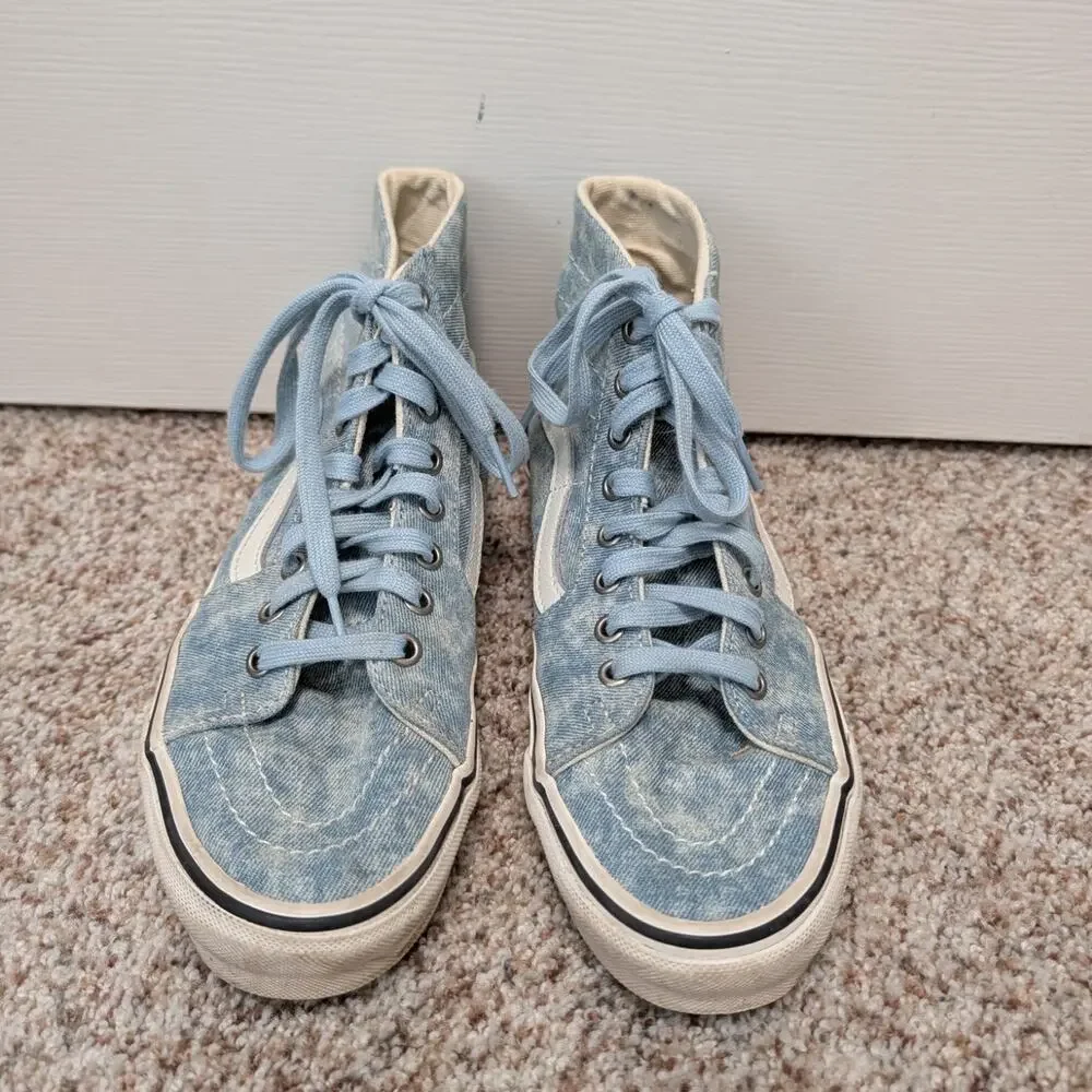 Vans Sk8-Hi Tapered Acid Wash Denim Shoes Mens 6 Womens 7.5 Light Blue Sneaker